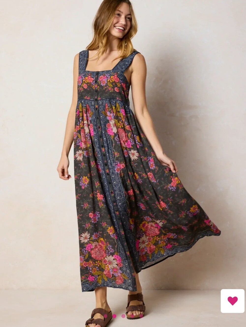 🌻✌🏻 NATURAL LIFE ✌🏻🌻 Lucy Maxi Sundress English Garden Charcoal, size XS